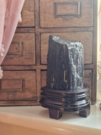 Black Tourmaline on Wooden Stand