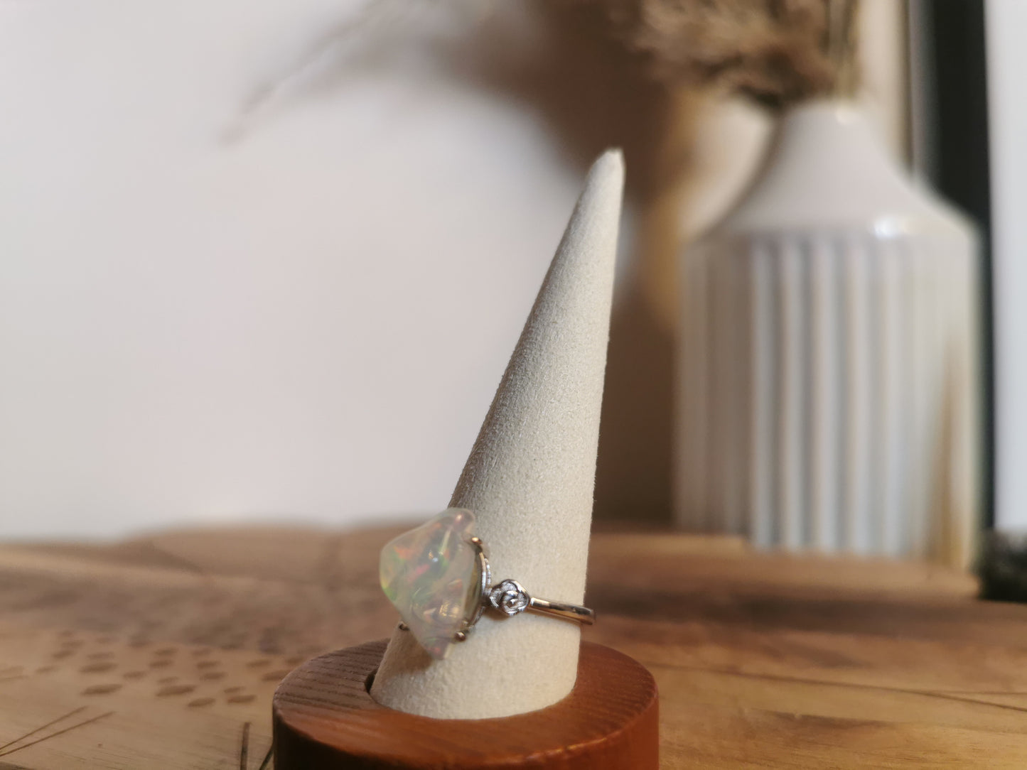 Ethiopian Opal Diamond-Cut Ring — 925 Adjustable Silver