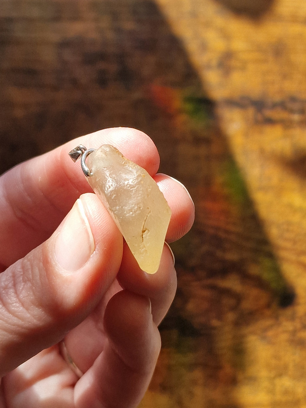 Raw Libyan Desert Glass Sterling Silver Necklace