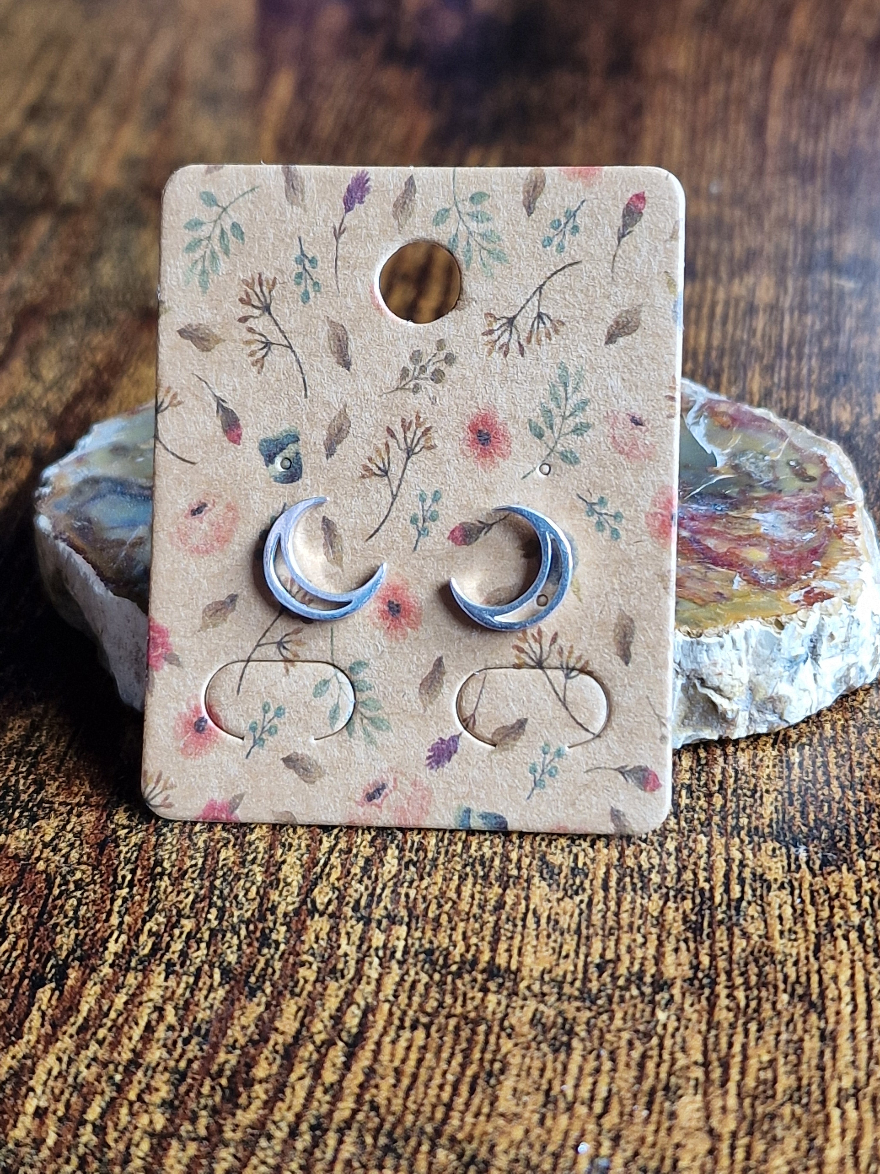 925 Silver Crescent Moon Stud Earrings