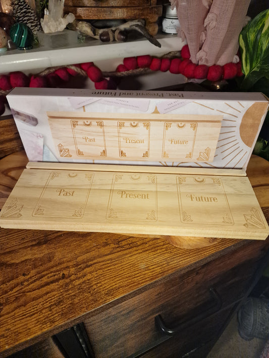 Past • Present • Future Wooden Tarot Card Stand