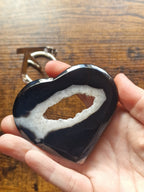 Black Agate Druzy Heart with Display Stand