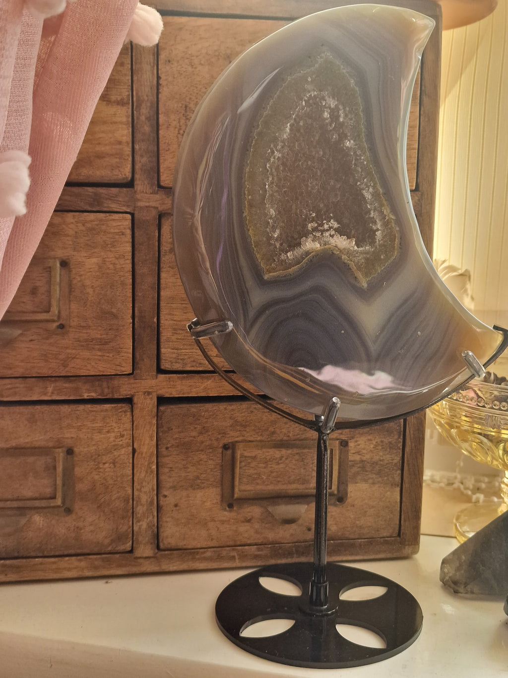 Druzy Agate Moon with Stand ~ Moon A