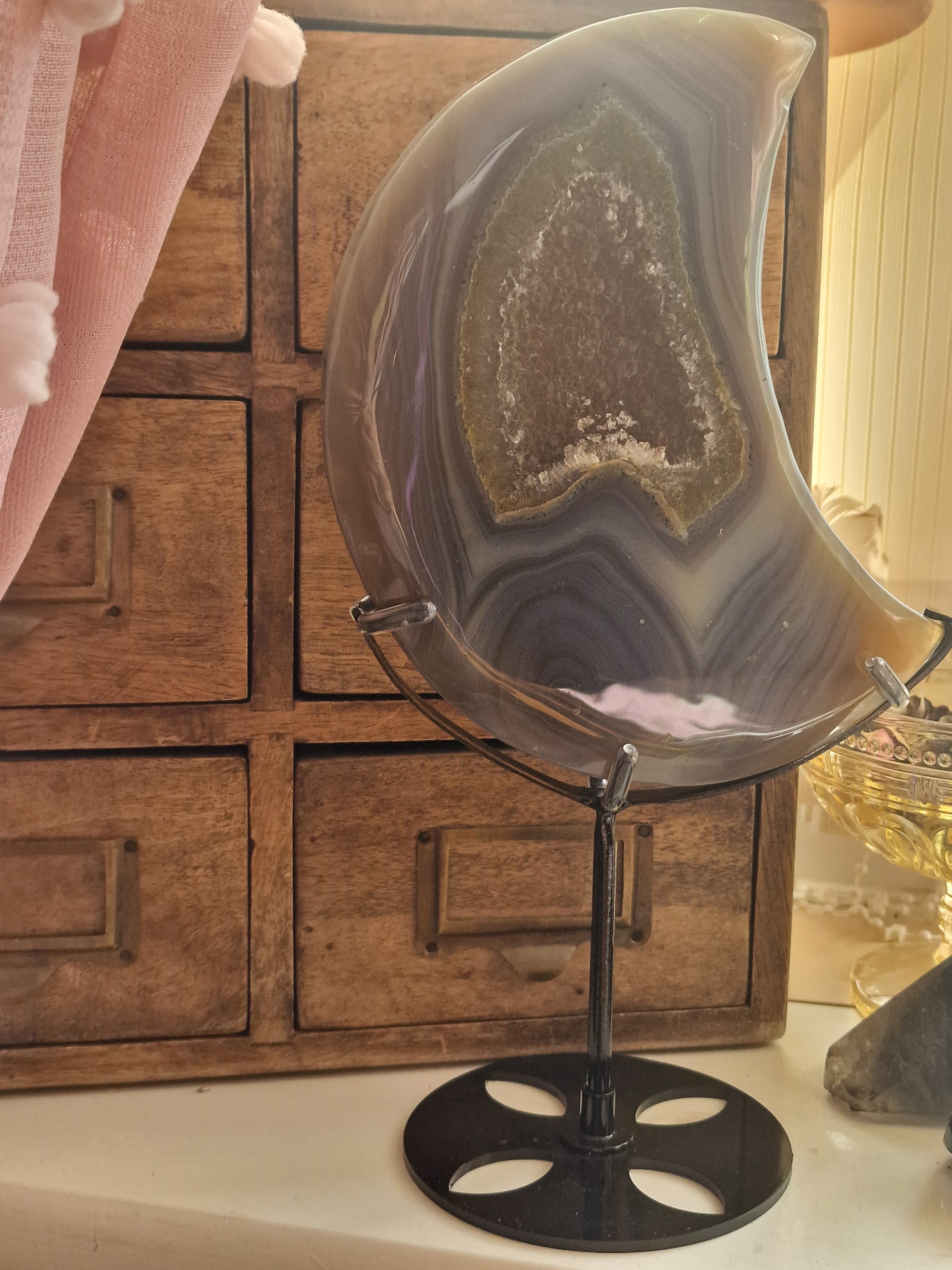 Druzy Agate Moon with Stand ~ Moon A