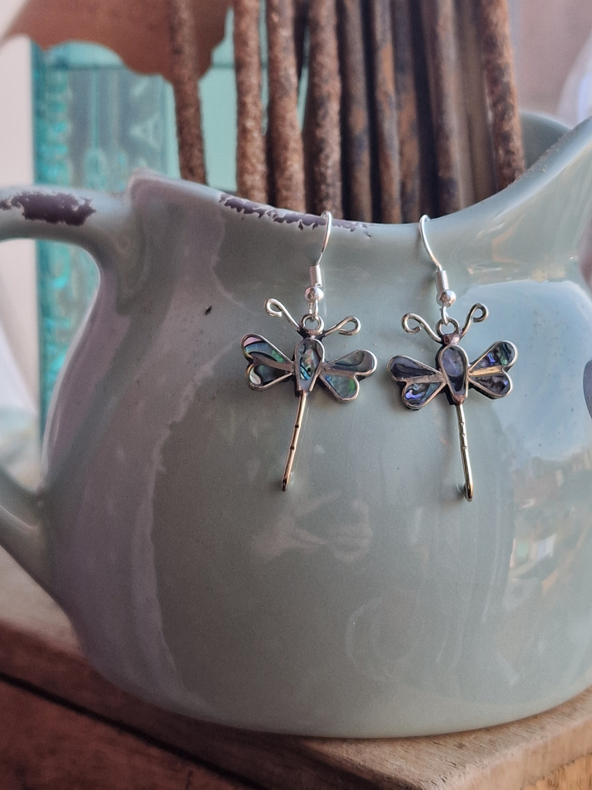 Abalone Shell Dragonfly Earrings