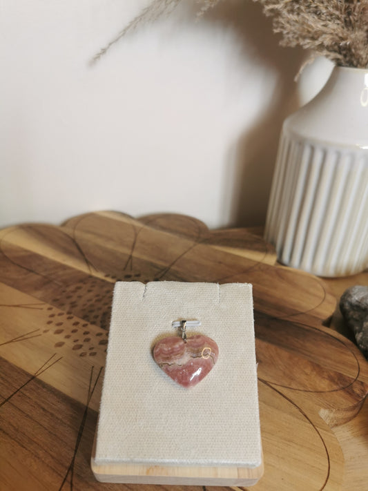 Rhodochrosite Heart Pendant – 925 Silver