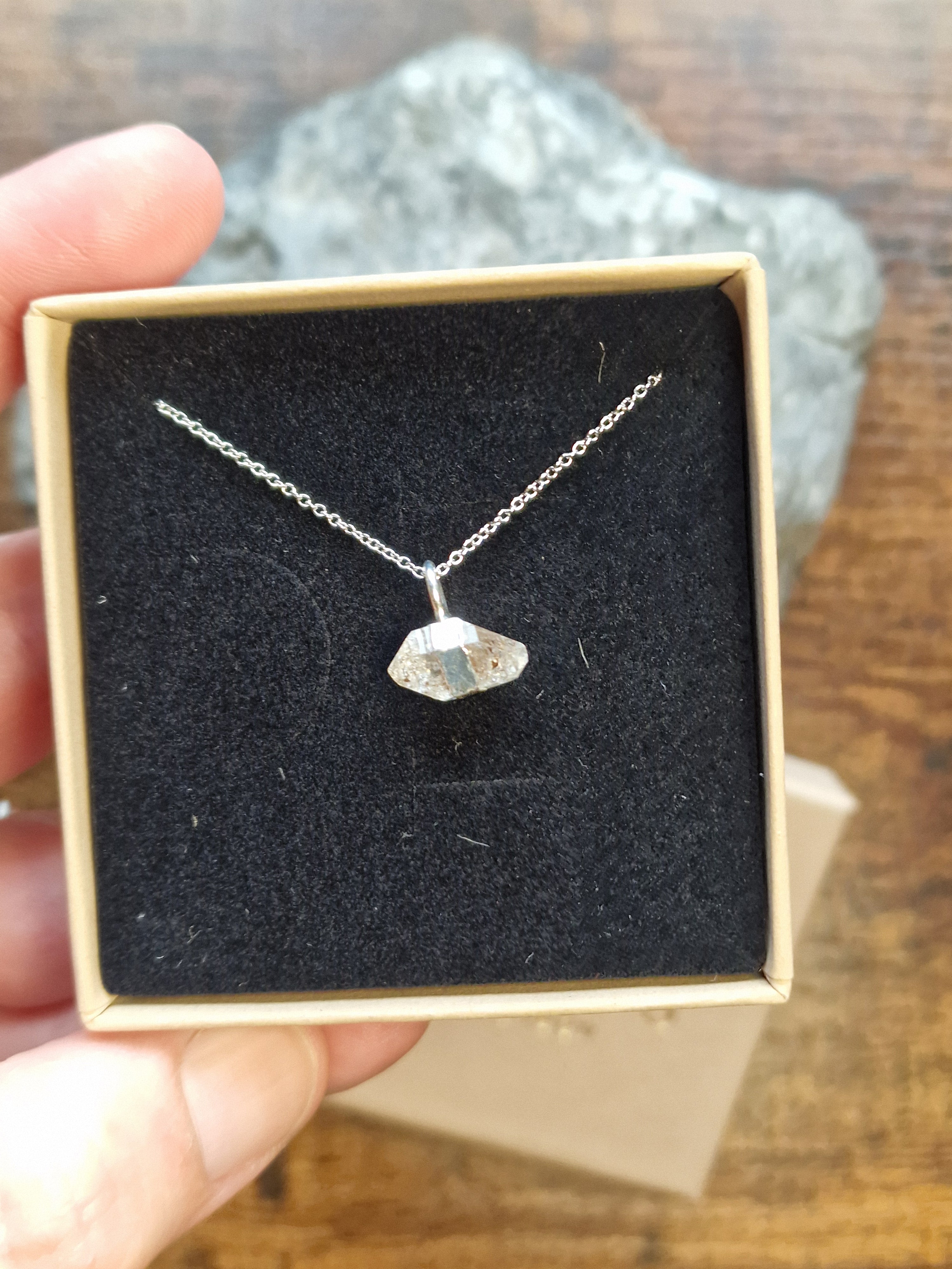 Raw Herkimer Diamond, Sterling Silver Necklace