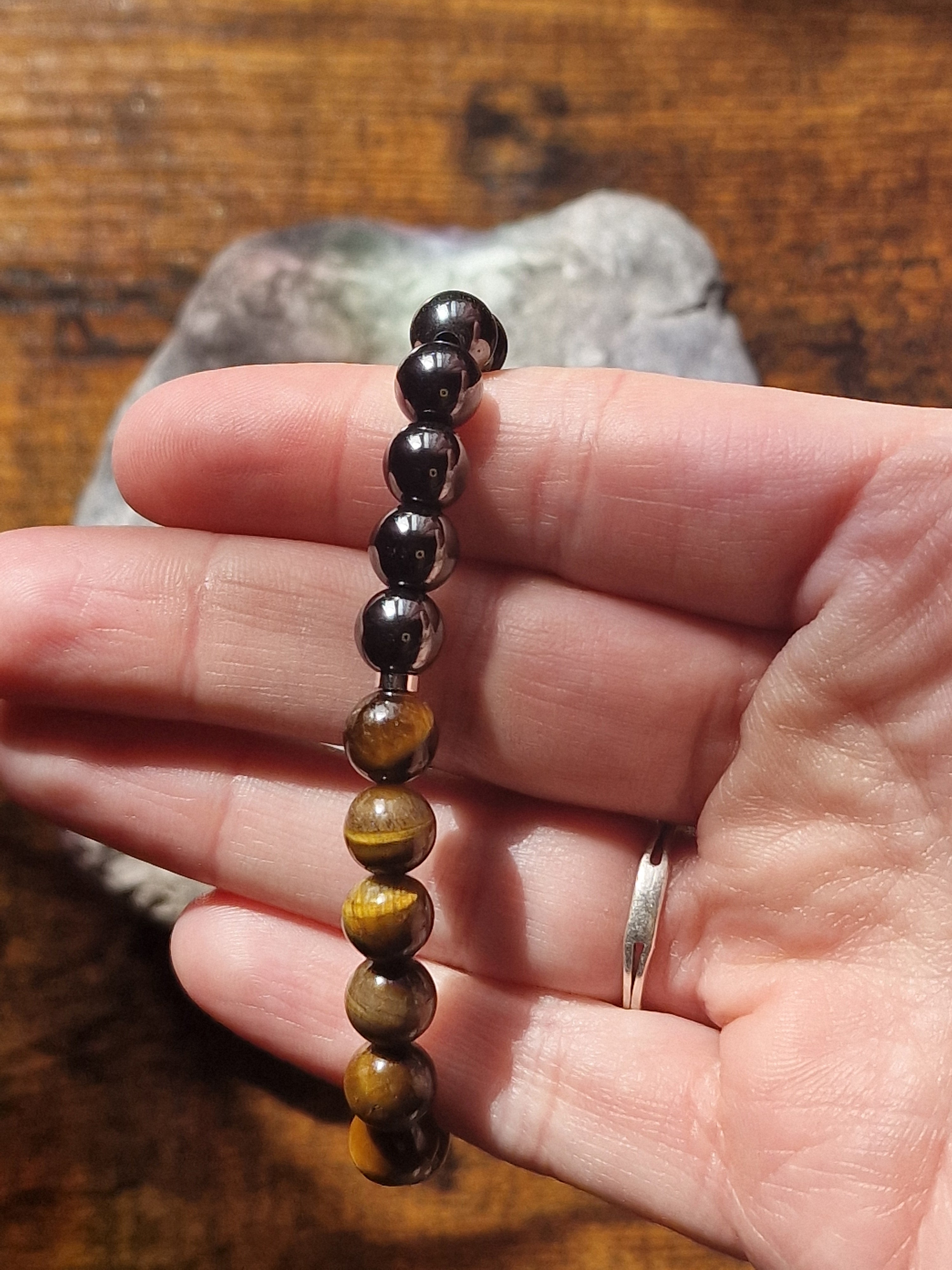 Tiger’s Eye, Hematite & Obsidian ~ 8mm