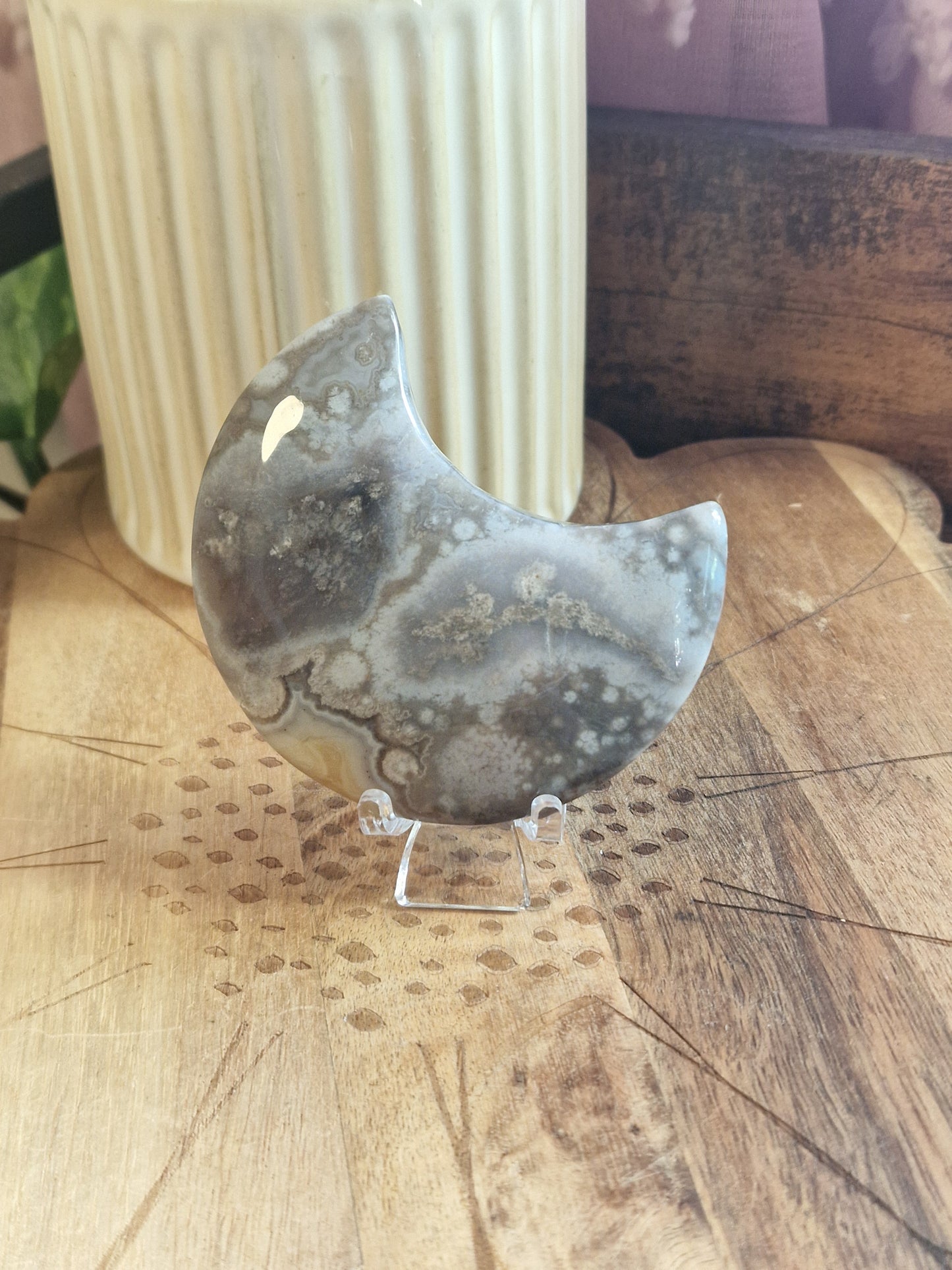 Black Flower Agate Moon