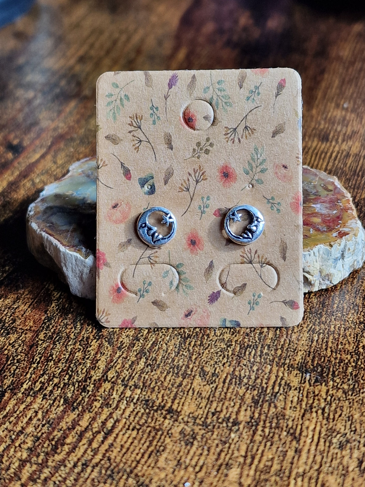 925 Silver Moon and Star Stud Earrings