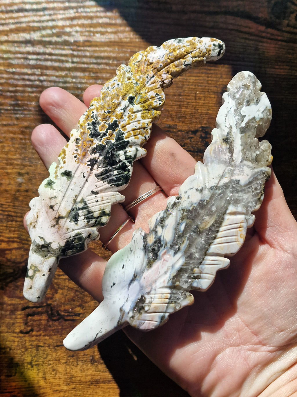 Ocean Jasper Feather Carving