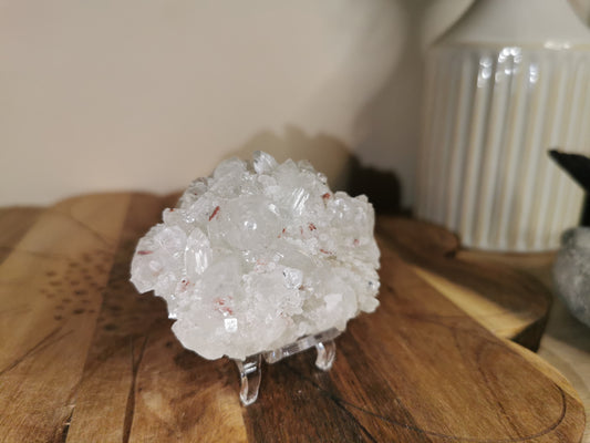 Apophyllite with Rose Stilbite Inclusions stand inc