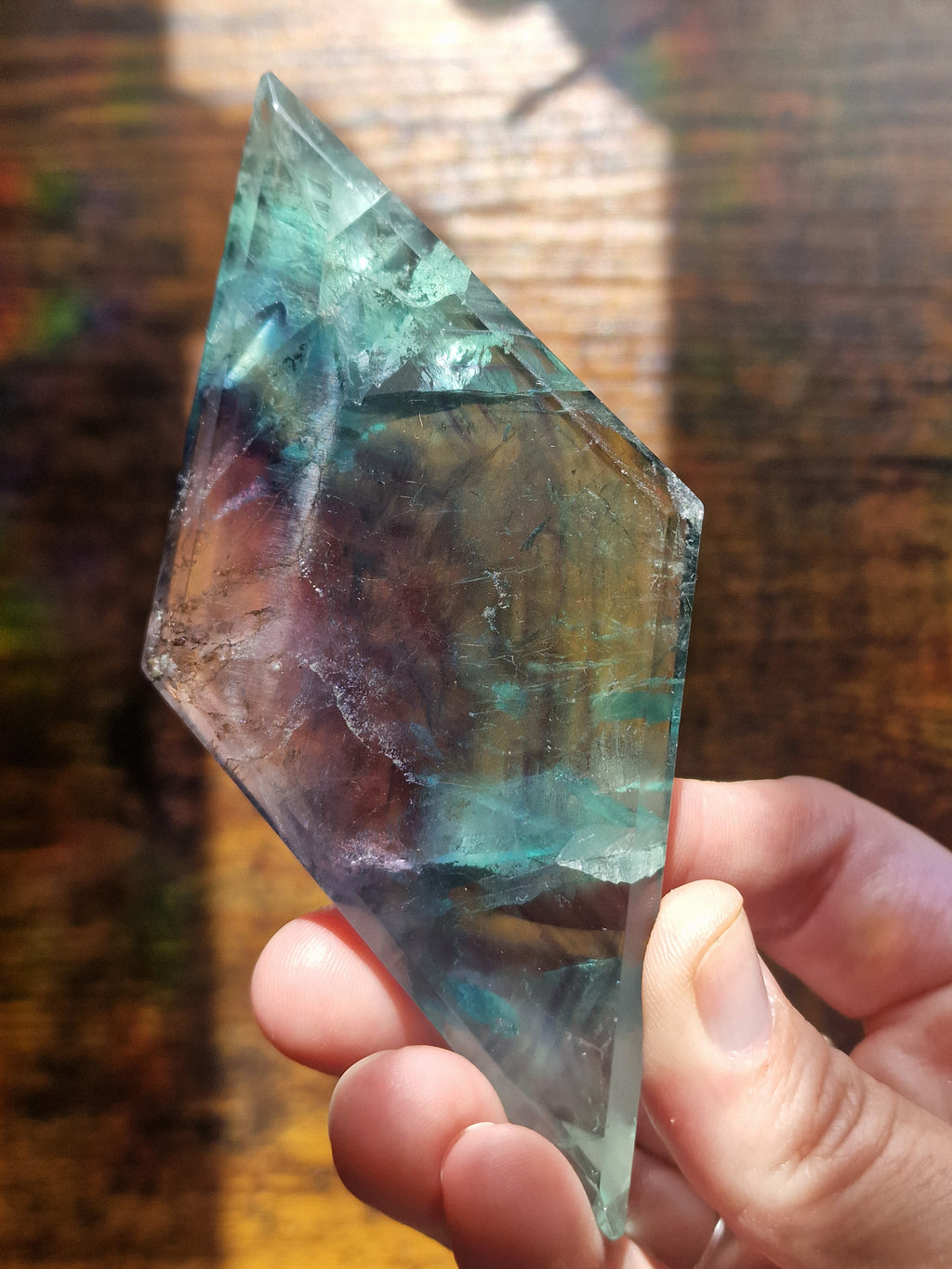 Fluorite Diamond with Silver Celestial Stand