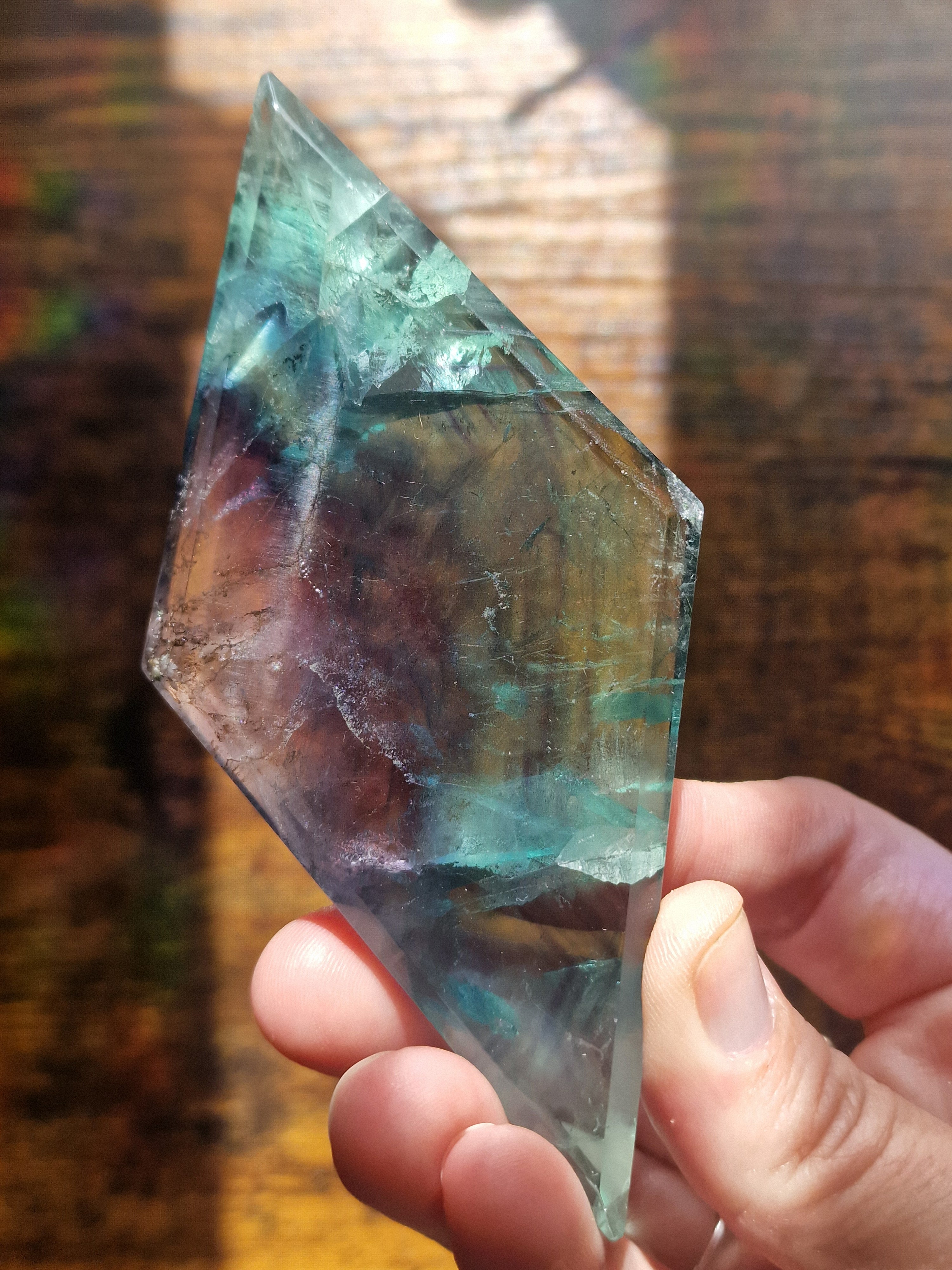 Fluorite Diamond with Silver Celestial Stand
