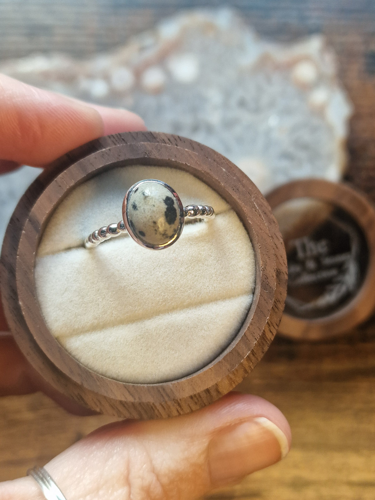 Dalmatian Jasper Oval Bobble Band Ring - Size S