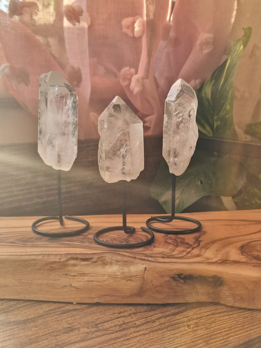 Clear Quartz Point on Metal Stand