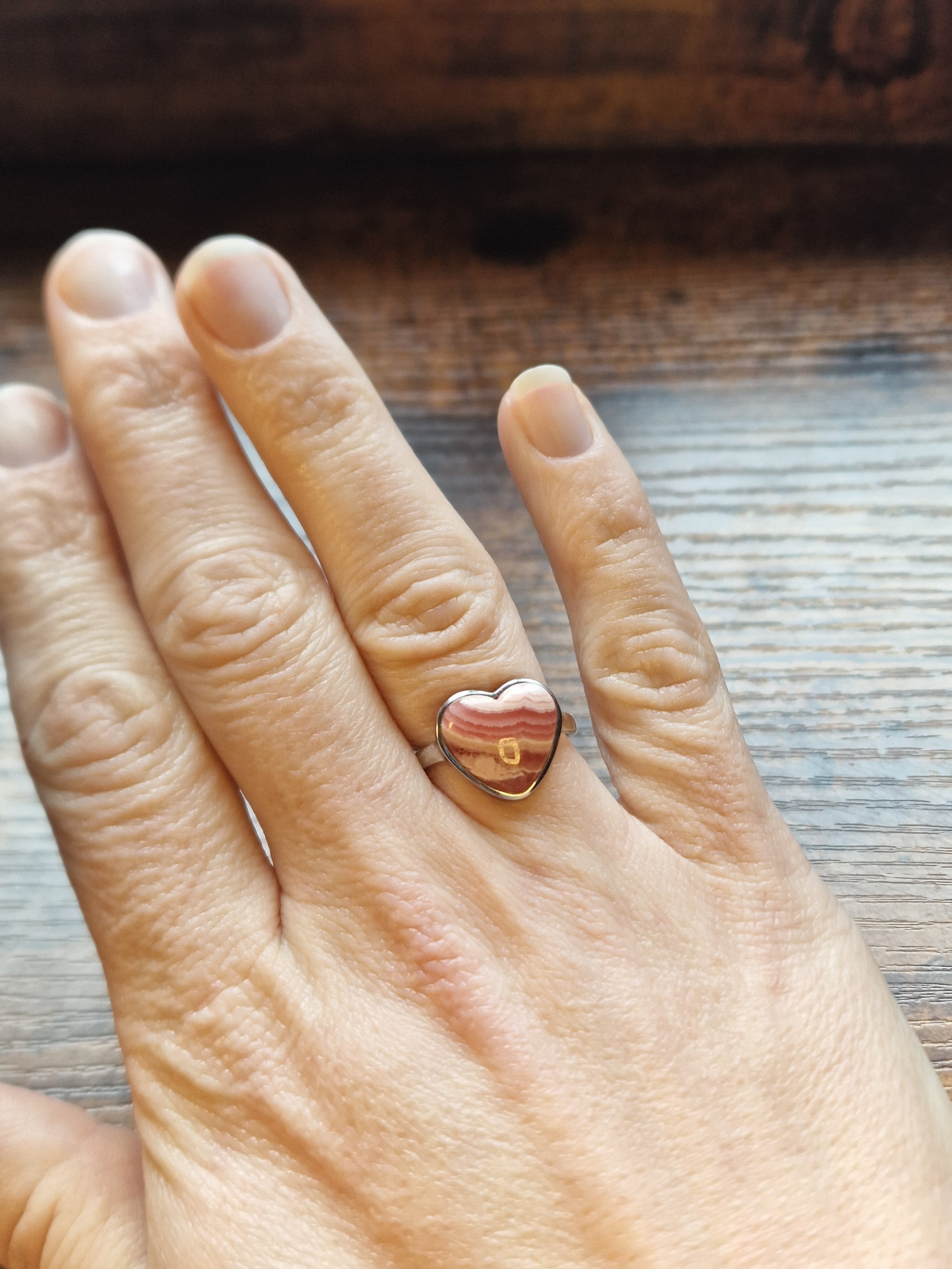 Rhodochrosite Heart Ring