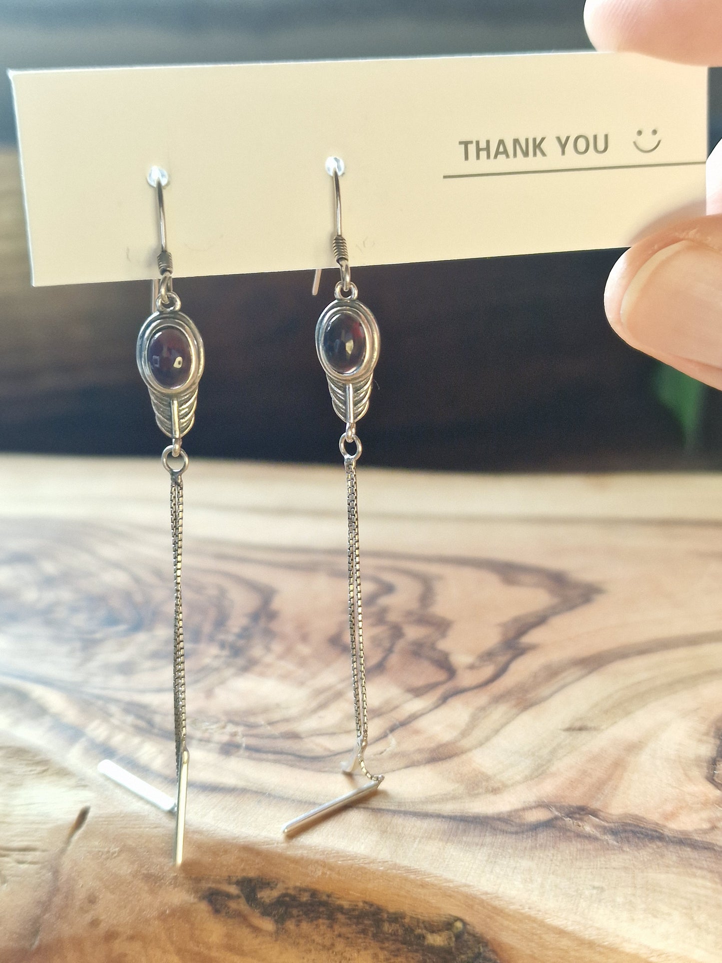 Black Opal Long Drop Earrings ~ 925 Silver