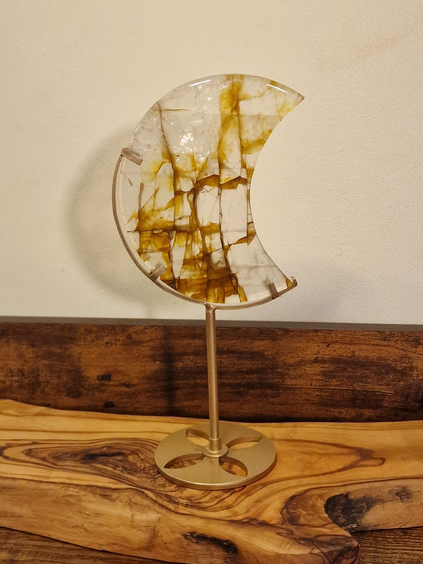 Golden Healer Quartz Crescent Moon on Stand