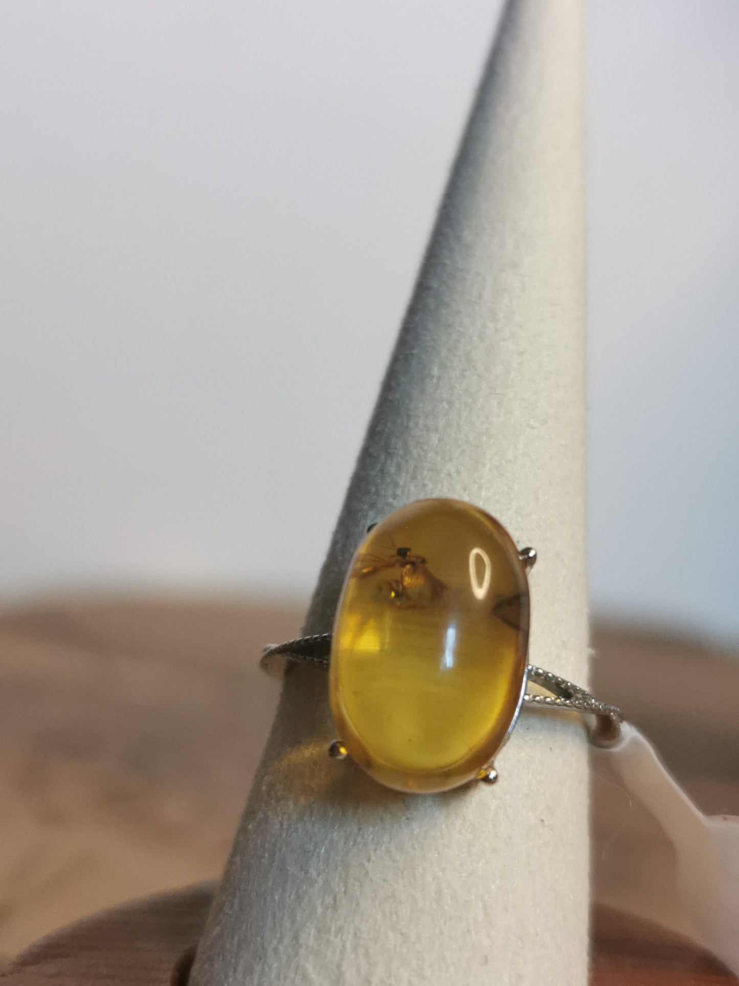 Amber Inclusions Ring — 925 Adjustable Silver