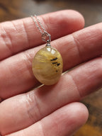 Golden Rutilated Quartz Oval, 925 Silver Pendant with Chain