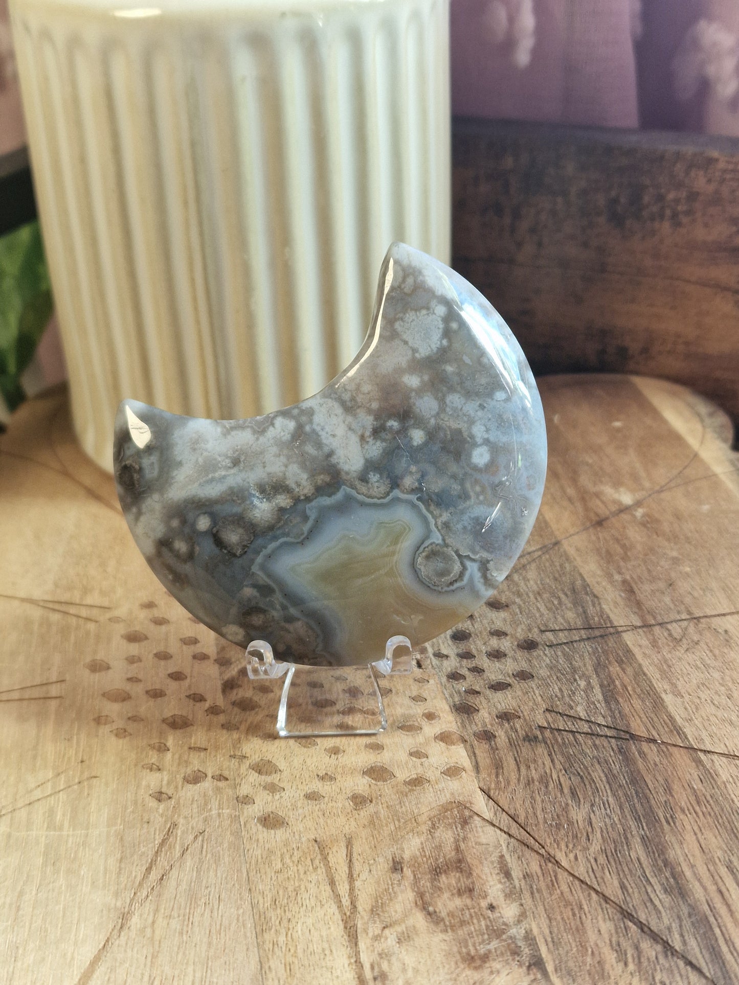 Black Flower Agate Moon