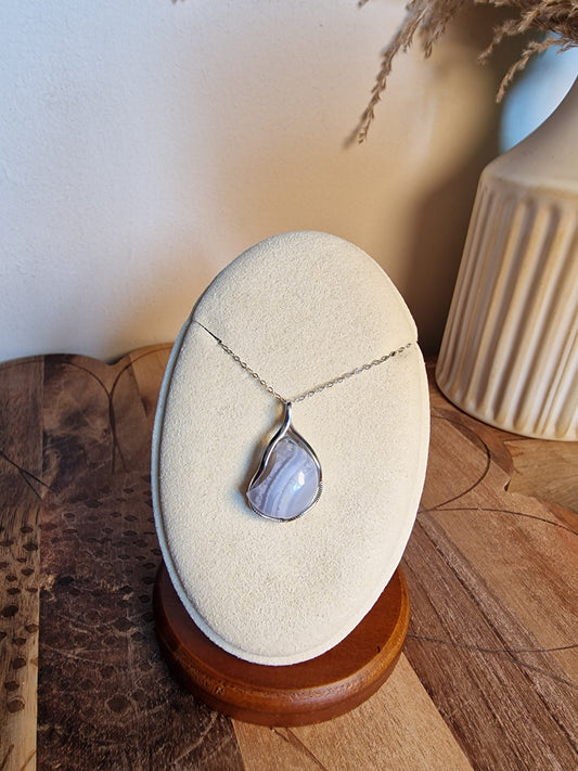 Blue Lace Agate Pendant – 925 Sterling Silver✨️
