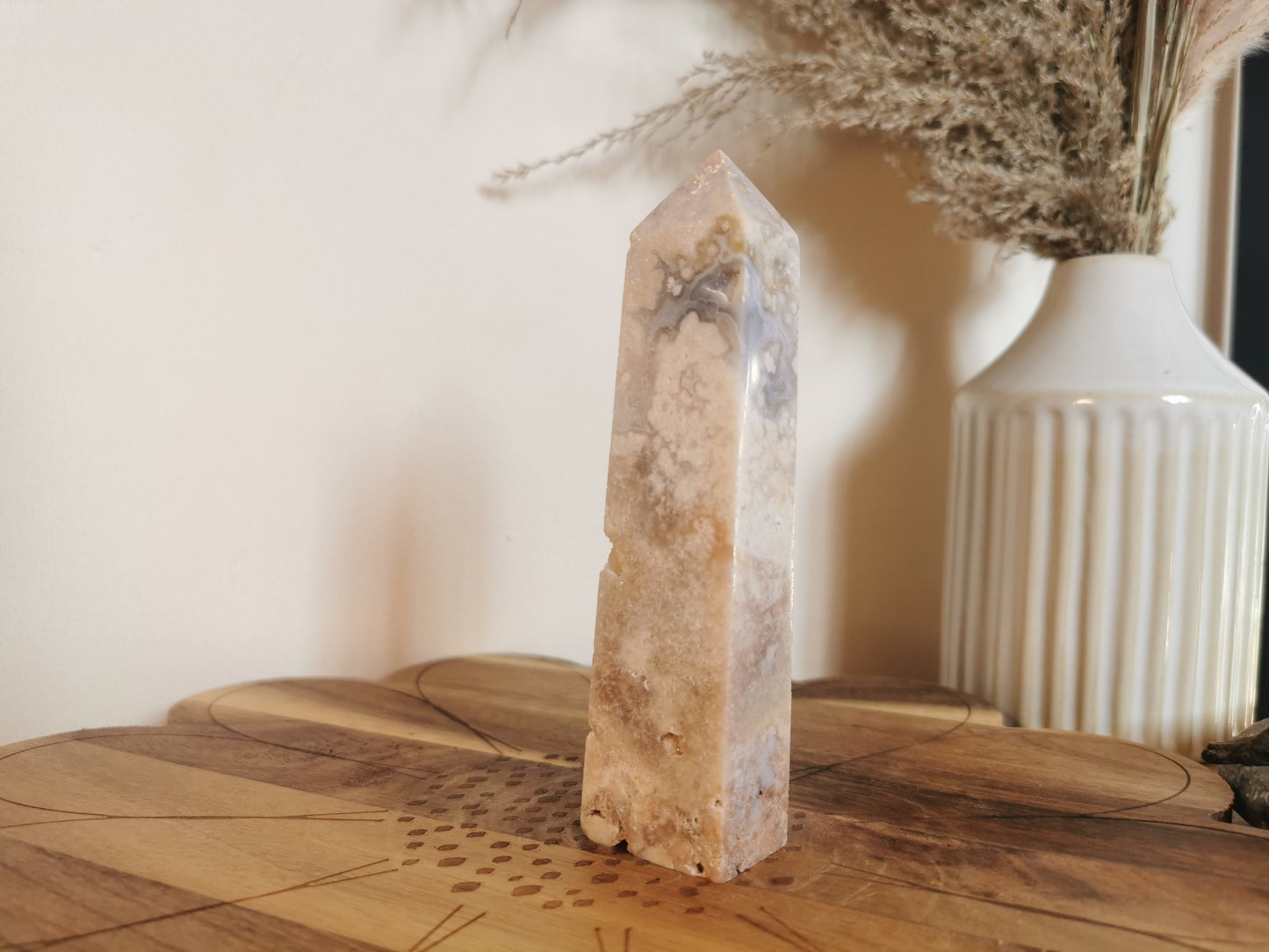 Pink Amethyst with Flower Agate Tower