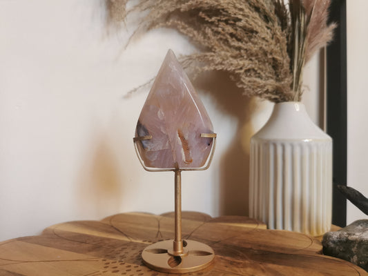 Druzy Agate Flame on Gold Stand