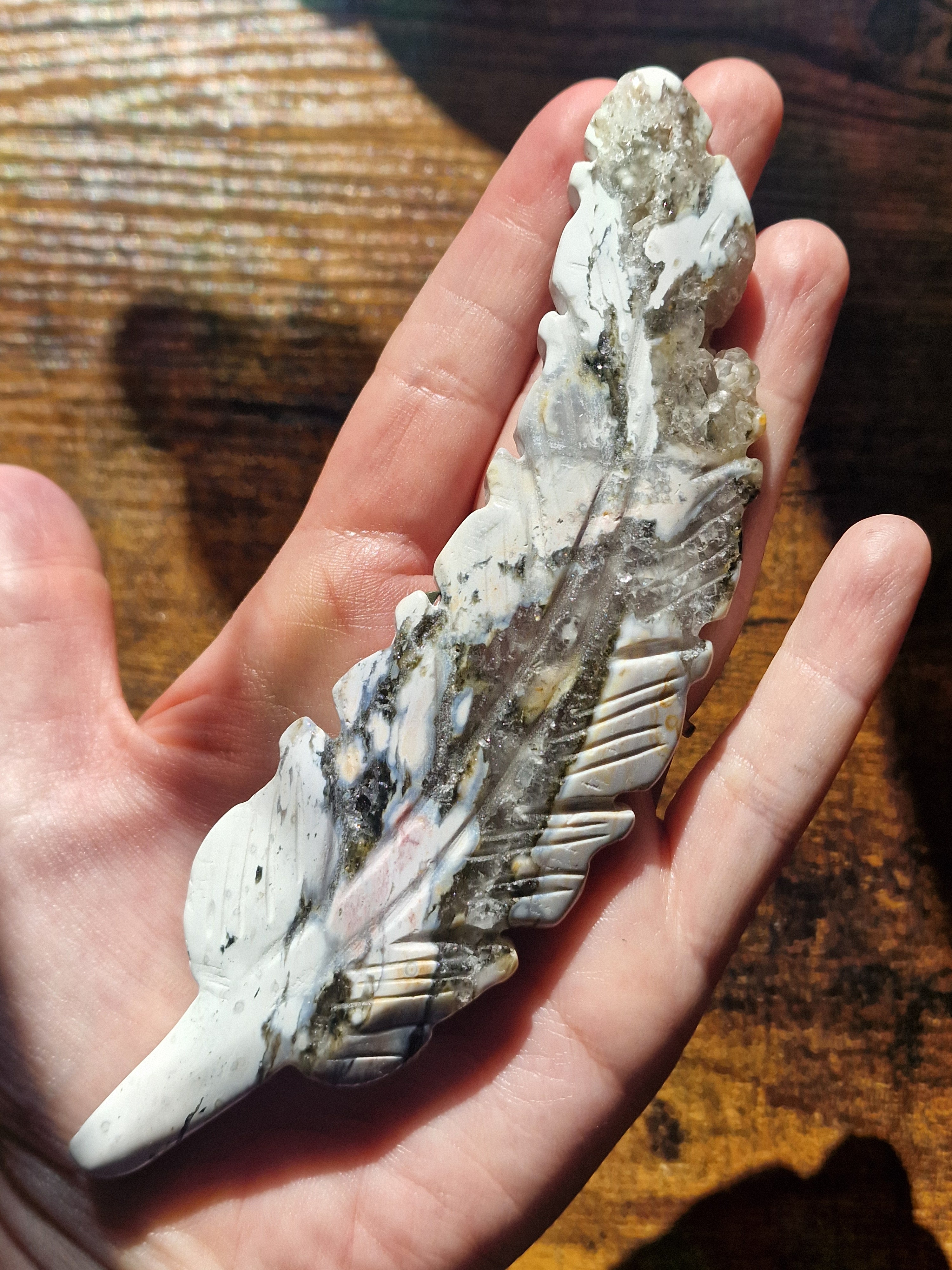 Ocean Jasper Feather Carving