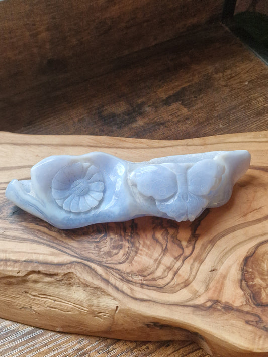 Blue Lace Agate Flower & Butterfly Carving
