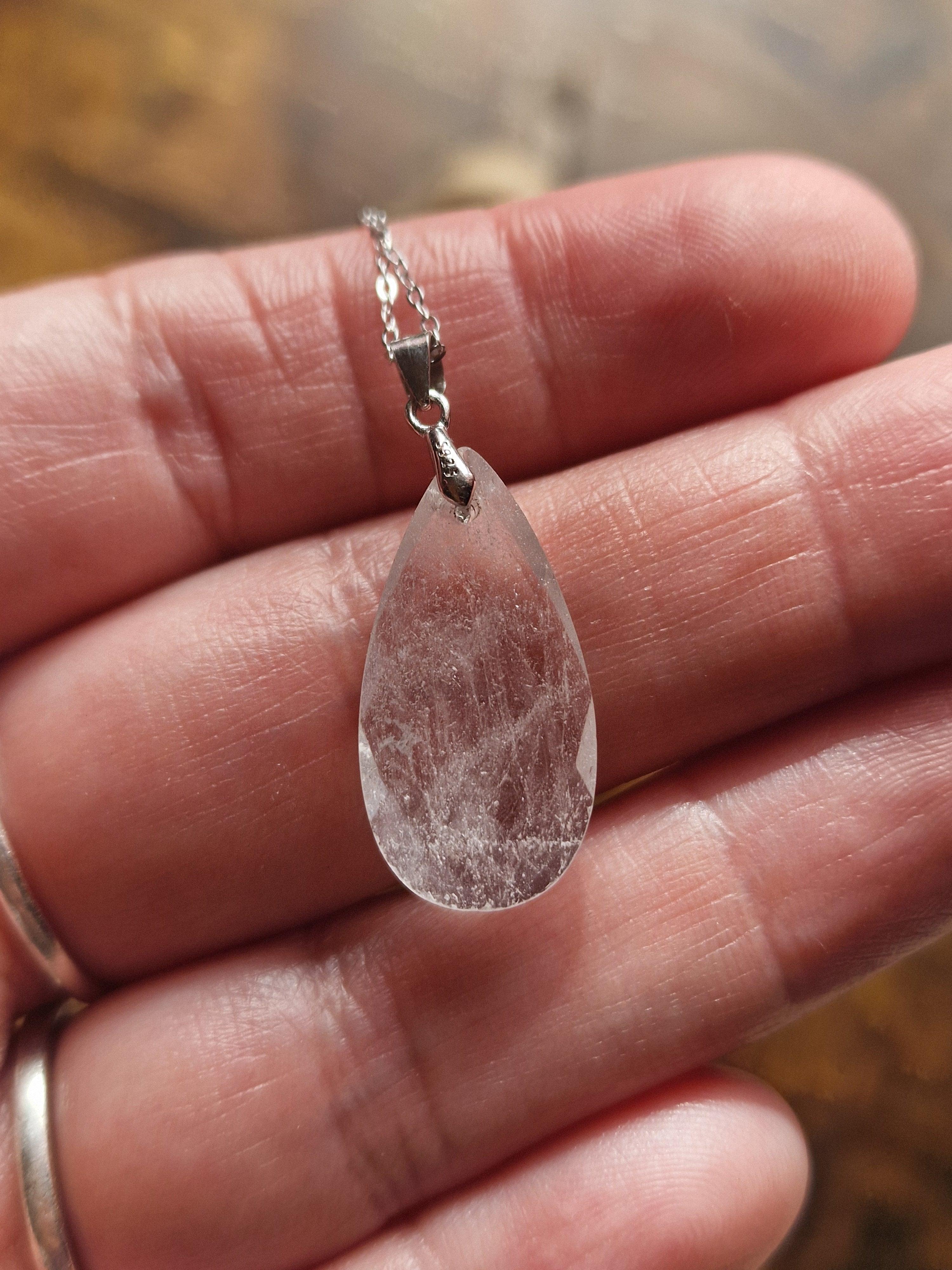 Faceted Teardrop, 925 Silver Pendants with Chain