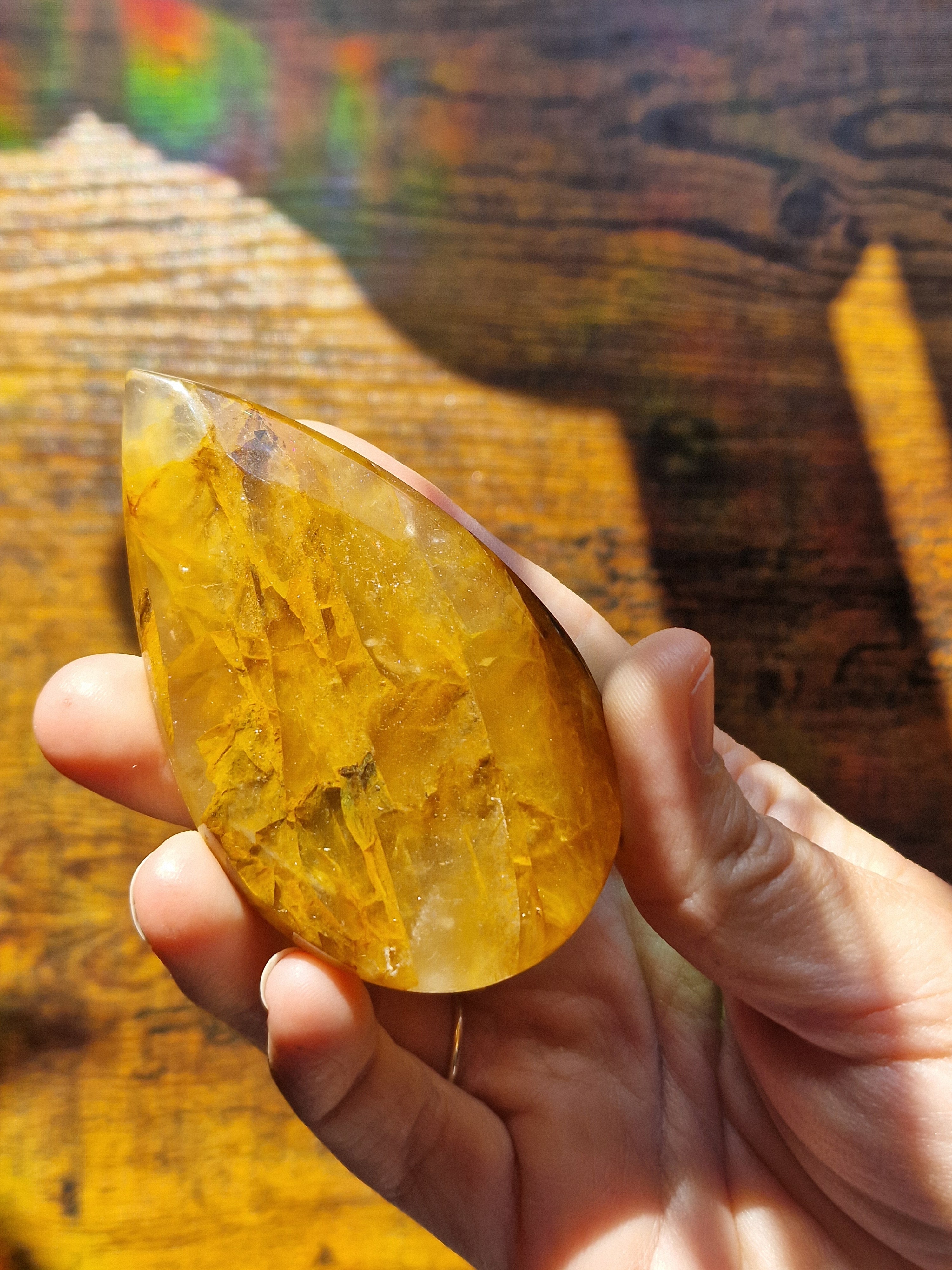 Golden Healer Teardrop Carving with Stand