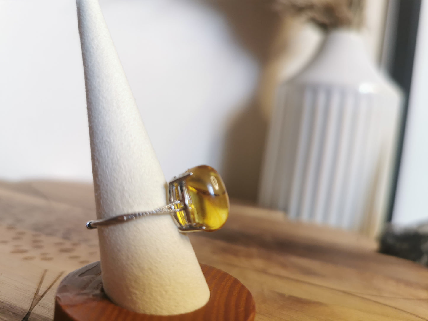 Amber Inclusions Ring — 925 Adjustable Silver