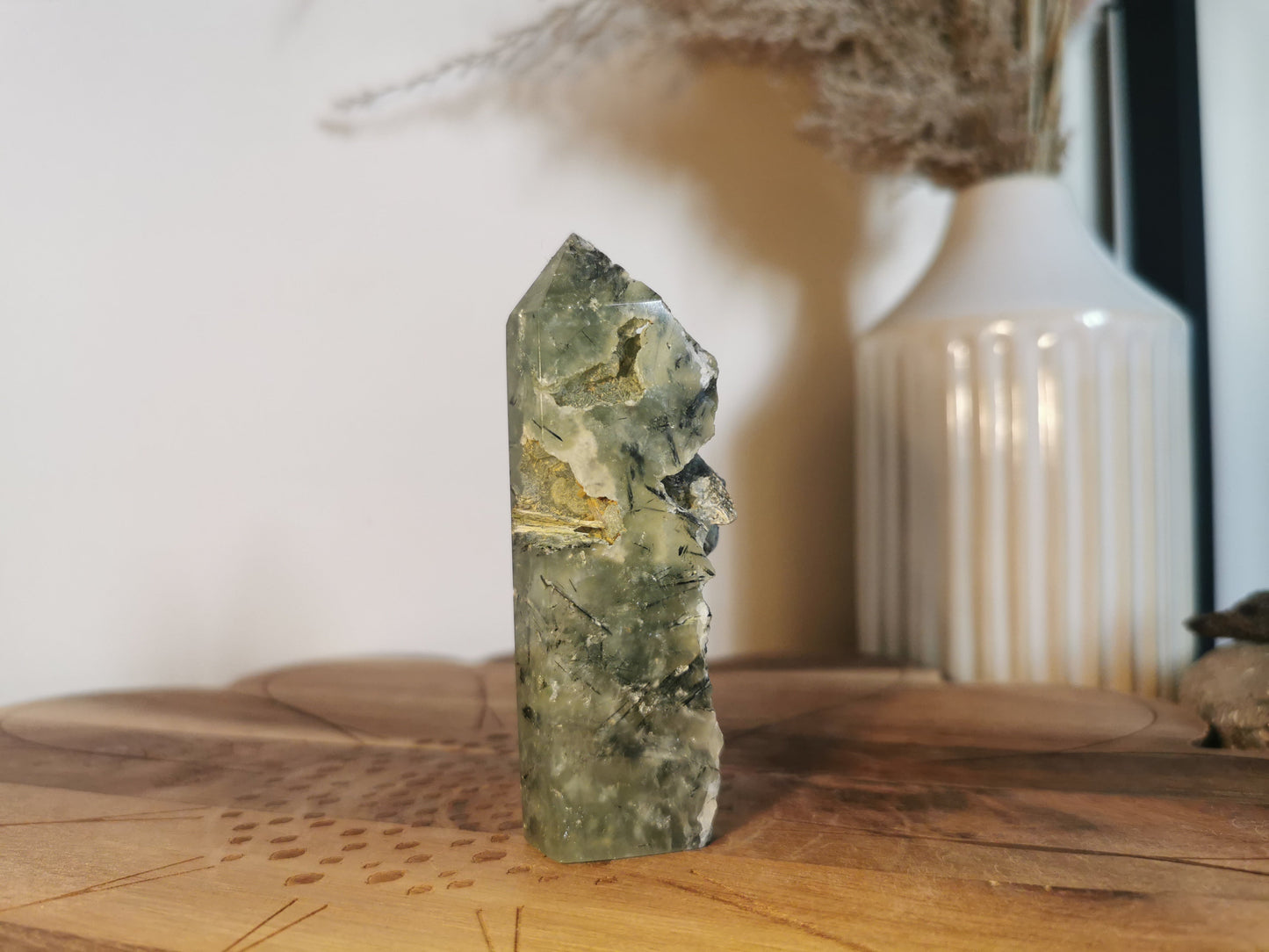 Prehnite Towers with Tourmaline Inclusions