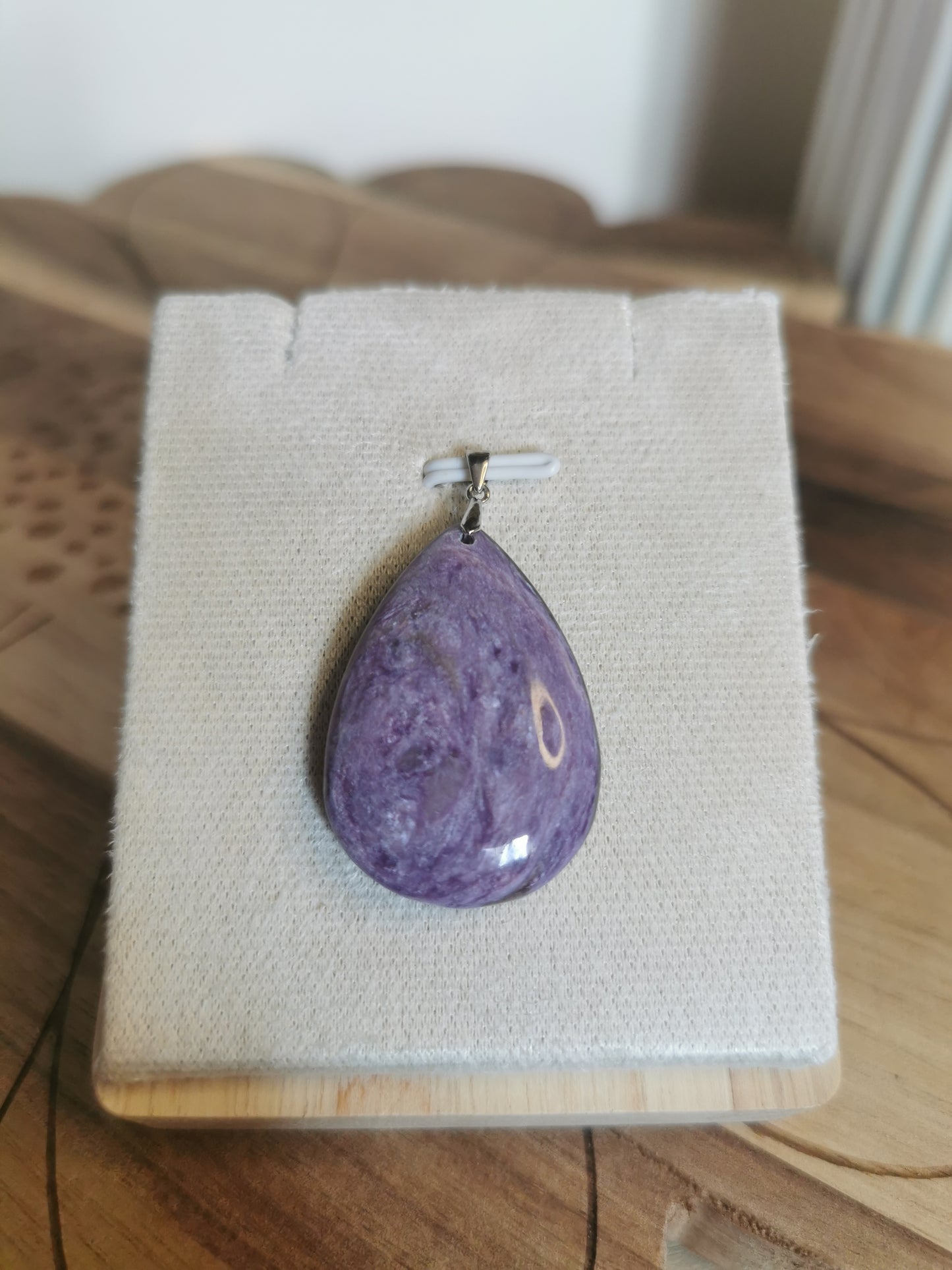 Charoite Teardrop Pendant – 925 Silver💜