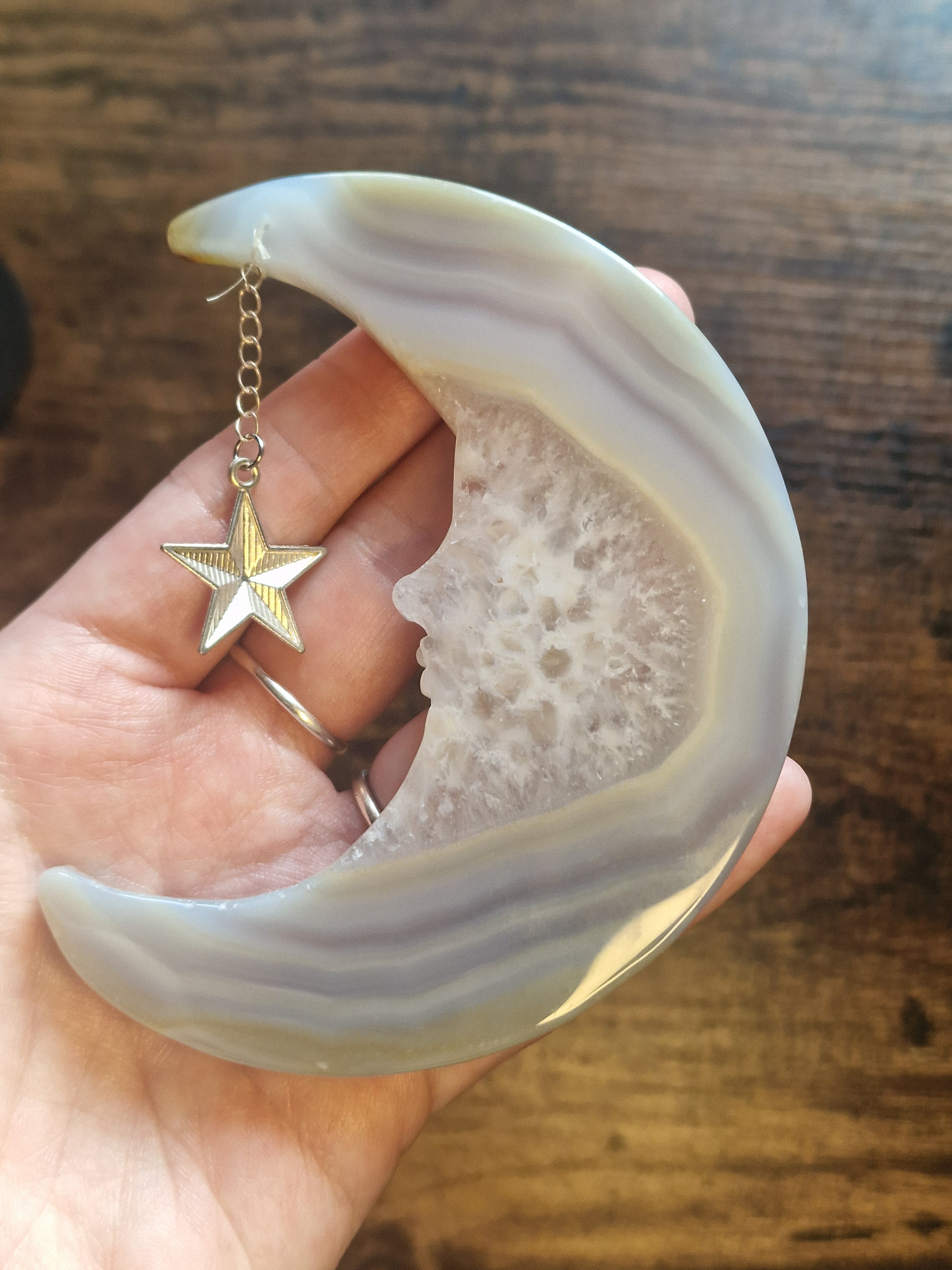 Druzy Agate Moon Carving